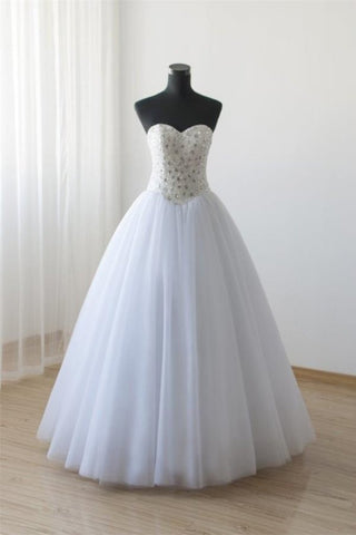 Bonito encaje hasta vestido de fiesta blanco con cuentas Vestidos de princesa Vestidos de novia