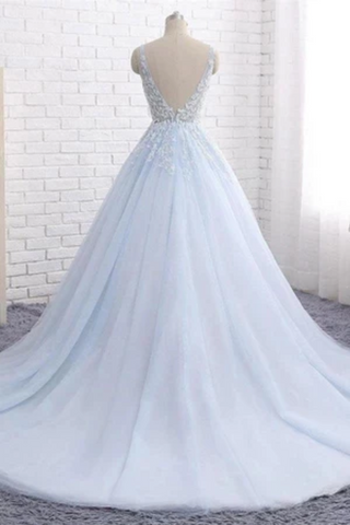 Vestidos de fiesta de tul largos con encaje de princesa Long Gown, vestidos formales con cuello en V