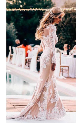 Vestidos de novia de manga larga con apliques de encaje vintage Vestido de novia de sirena barato