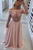 2024 Boat Neck mangas largas Prom Dresses una línea gasa con apliques y perlas