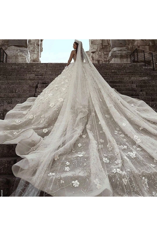 Vestido de novia vestido de fiesta de flores de mangas largas preciosas con cuentas de lentejuelas