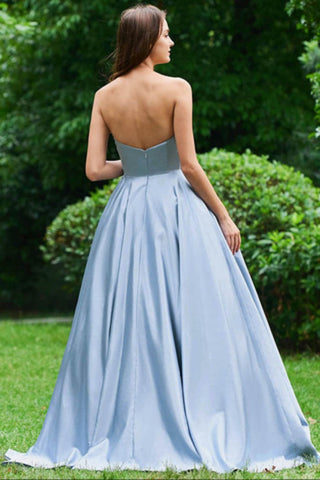 Vestido de fiesta largo sin tirantes con apliques, una línea de vestido formal barato con cuentas