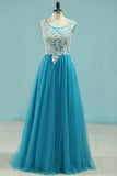 2024 Muslin Prom Dresses con el Cabo A-Line correas espaguetis Tulle con Applique de Oro hasta el suelo