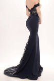 Modest Off The Shoulder Long Mermaid Vestidos de fiesta negros Vestidos de noche