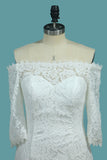 2024 Lace Mermaid Boat Neck 3/4 longitud mangas vestidos de novia Barrer el tren