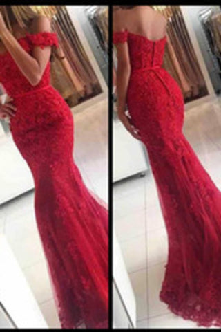 2024 rojo fuera del vestido de baile de fin de curso de hombro sirena tul con botón cubierto apliques