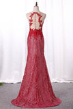 2024 Scoop Lace Prom Dresses Sirena / Trompeta con Applique Desmontable