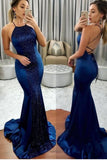 2024 Sexy Prom Dresses sirena Halter Lace Up abierto hacia atrás con lentejuelas