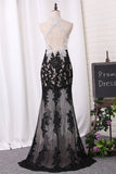 2024 Sexy Open Back Mermaid Prom vestidos correas de espagueti con Applique Tulle