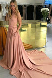 Modest Pink Long Open Back simples baratos elegantes vestidos de baile Vestidos de noche