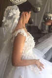 2024 Scoop una línea vestidos de novia de organza con apliques y flores hechas a mano