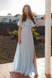 Flowy Light Sky Blue Chiffon Vestidos de fiesta largos Vestidos de boda elegantes