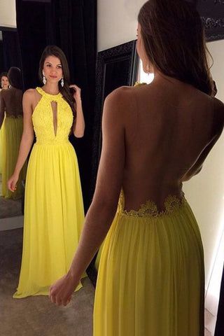 2024 Scoop Chiffon Prom Dresses una línea con apliques y cuentas