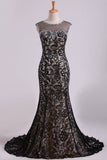 2024 Negro vestidos de baile de la sirena / trompeta Scoop Lace