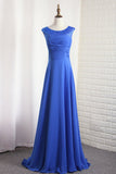 2024 Chiffon Bateau A Line Prom Dress Trenzado y con cuentas Barrer el tren