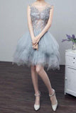 2024 Vestidos See-Through Homecoming Una línea Scoop Tulle con Applique