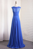 2024 Chiffon Bateau A Line Prom Dress Trenzado y con cuentas Barrer el tren