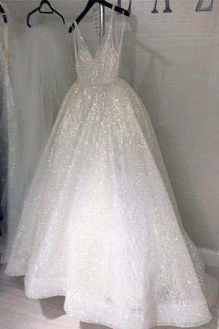 Vestidos de fiesta largos con encaje brillante y lentejuelas de Marfil, bastante largas Vestidos de novia