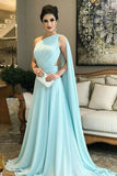 2024 Chiffon One Shoulder A Line Vestidos de baile con volantes barren el tren