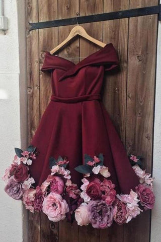 Vestido de fiesta de flores hecho a mano con cuello en V de una línea Vestido de fiesta corto único