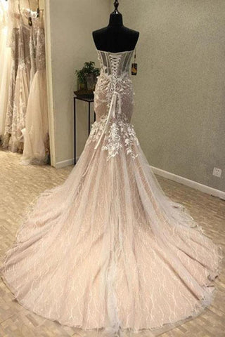 Vestidos de novia con apliques de encaje de sirena cariño precioso, vestido de novia sin tirantes