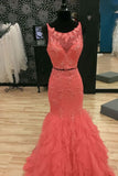 2024 Scoop Neck Prom Dresses sirena de tul con apliques de cremallera