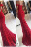 2024 rojo fuera del vestido de baile de fin de curso de hombro sirena tul con botón cubierto apliques