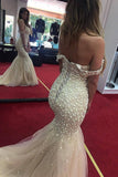 2024 Off The Shoulder Prom Dresses Sirena Tulle con cuentas Lace Up