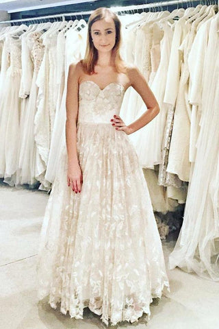 Vestido de novia de encaje hasta el suelo sin mangas, una línea, vestido de novia con cordones en la espalda