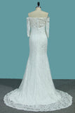 2024 Lace Mermaid Boat Neck 3/4 longitud mangas vestidos de novia Barrer el tren