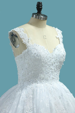 Vestidos de novia del vestido de bola de Tulle de 2024 correas con el tren de la capilla de Applique