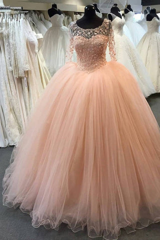 2024 cucharada de manga larga vestido de bola Tulle amor con Appliques