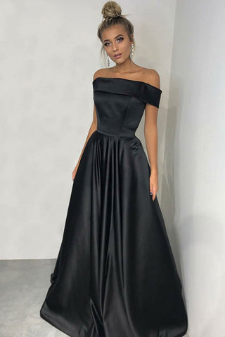 Vestidos de fiesta elegantes simples baratos baratos largos de satén negro