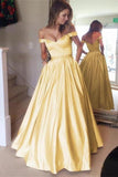 Off The Shoulder Yellow Long Zipper Back Hermosos vestidos de baile