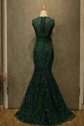 Vestidos de fiesta con tirantes de sirena de encaje verde oscuro con encanto, vestidos de noche largos