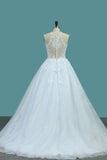 2024 Tulle &amp; Lace Wedding Dresses Scoop A Line con apliques Sweep Train