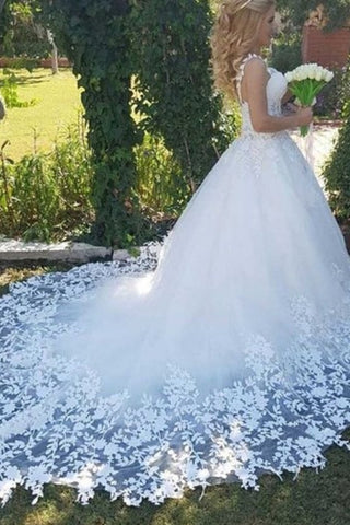 Vestidos de novia de tul de encaje marfil hermoso espalda abierta largo vestido de bola