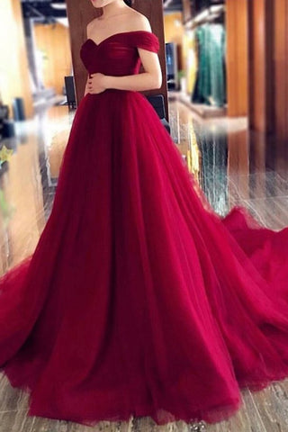 2024 Off the Shoulder Tulle A Line Prom Vestidos con volantes