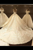 2024 Scoop Ball Gown Tulle vestidos de novia con apliques y perlas Chapel Train