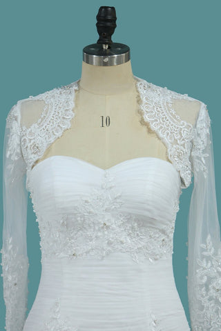 2024 vestidos de novia cariño con chaqueta de tul con perlas y volantes