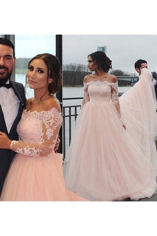 Fuera del hombro Mangas largas Vestidos de novia en línea Vestidos de novia de tul