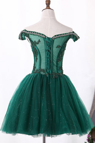 2024 Del Hombro Una Línea Tulle Homecoming Vestidos Con Applique